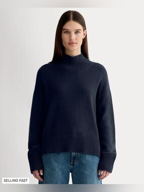 New Everlane The Boxy Turtleneck in Everyday Cotton in Navy Size XL